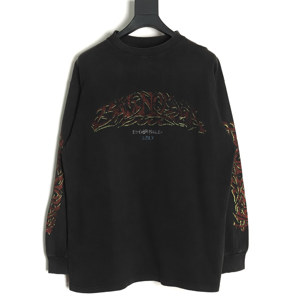 Balenciaga Sanskrit disaster flame print long-sleeved T-shirt