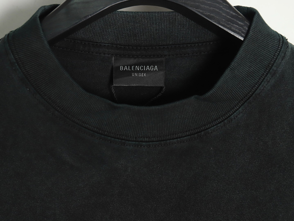 Balenciaga cracked double B washed black long-sleeved T-shirt