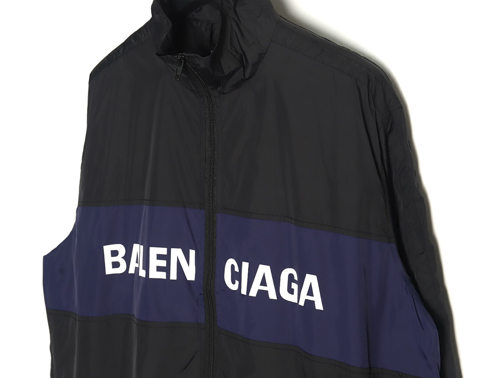 Balenciaga 57 black and blue patchwork slogan jacket