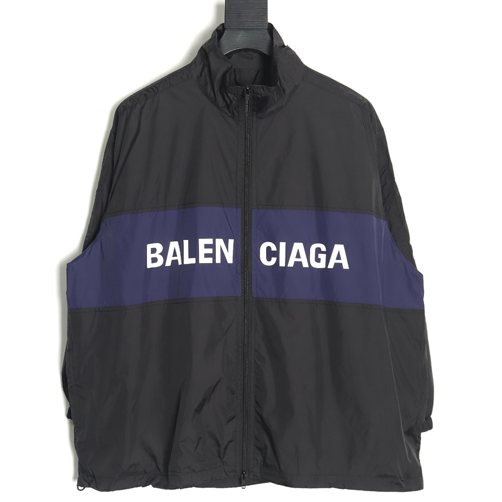 Balenciaga 57 black and blue patchwork slogan jacket