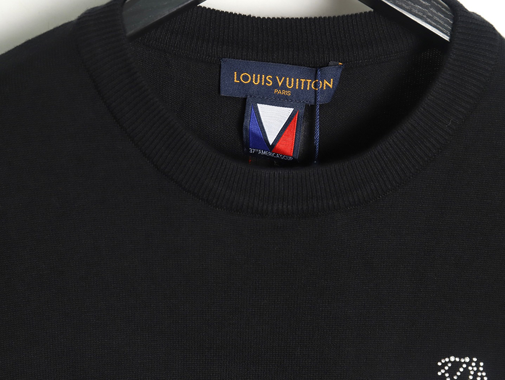 Louis Vuitton rhinestone embroidered knitted short-sleeved T-shirt