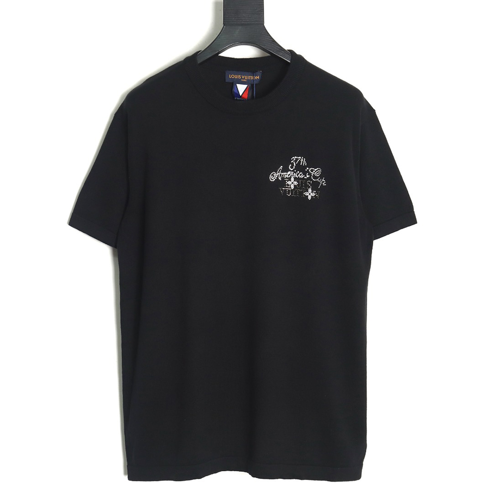 Louis Vuitton rhinestone embroidered knitted short-sleeved T-shirt