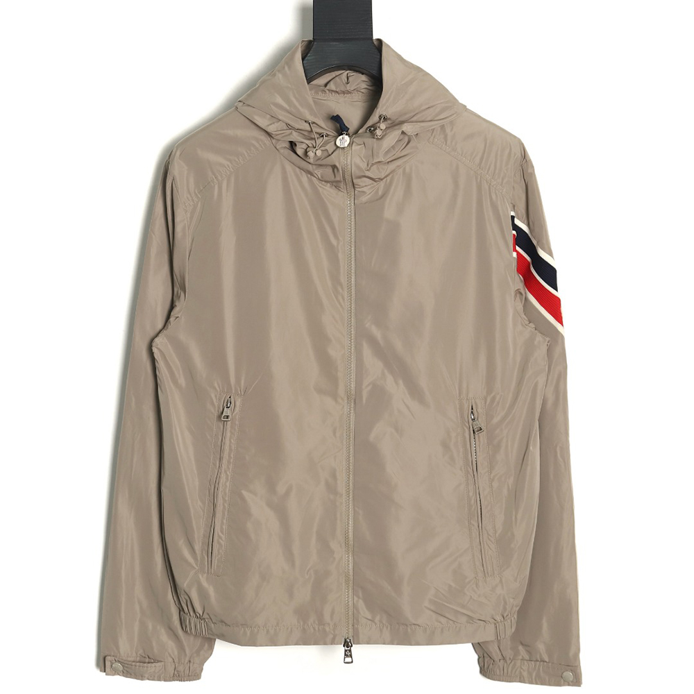 Moncler Tricolor Trim Sleeve Striped Hooded Jacket