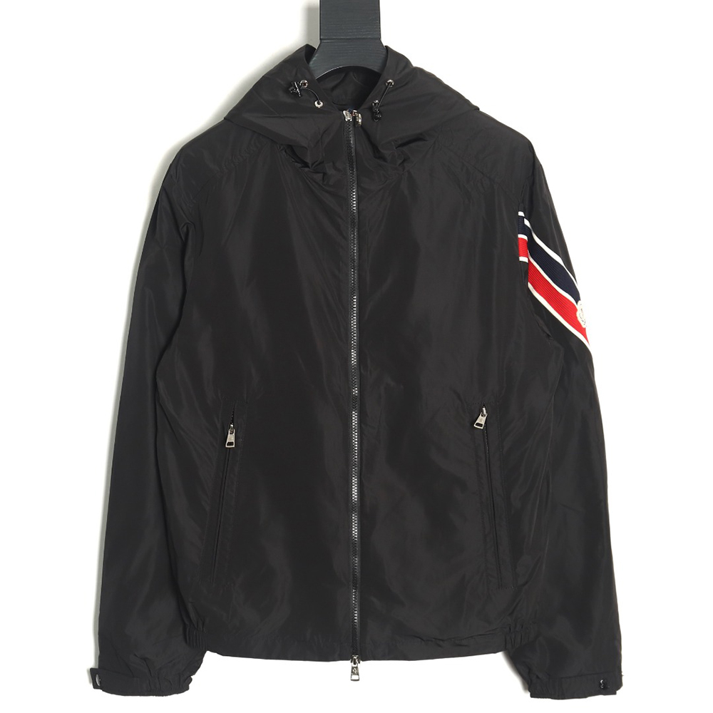 Moncler Tricolor Trim Sleeve Striped Hooded Jacket TSK1