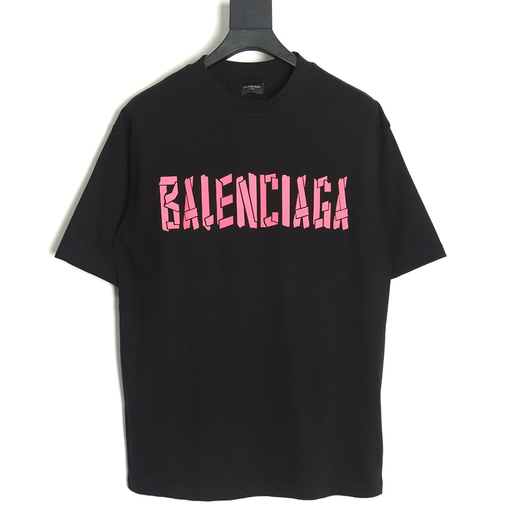 Balenciaga pink letter silicone print short sleeves