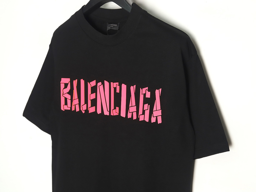 Balenciaga pink letter silicone print short sleeves