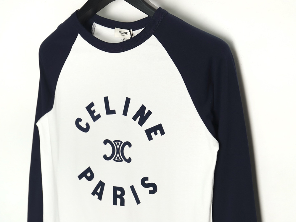 Celine flocked letter patchwork long-sleeved T-shirt