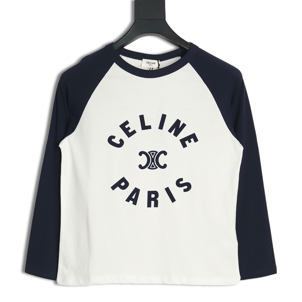 Celine flocked letter patchwork long-sleeved T-shirt