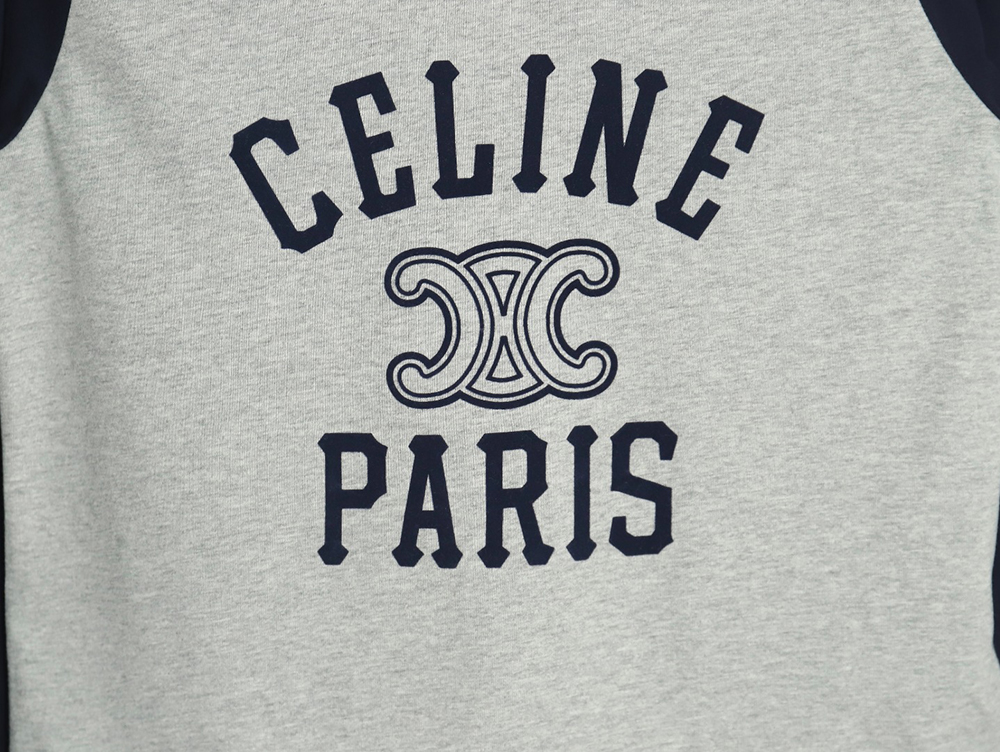 Celine flocked letter patchwork long-sleeved T-shirt TSK1