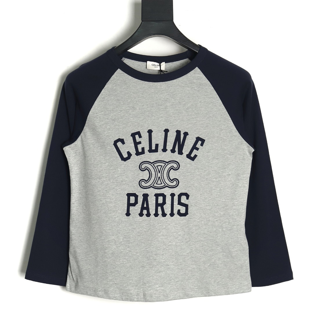 Celine flocked letter patchwork long-sleeved T-shirt TSK1