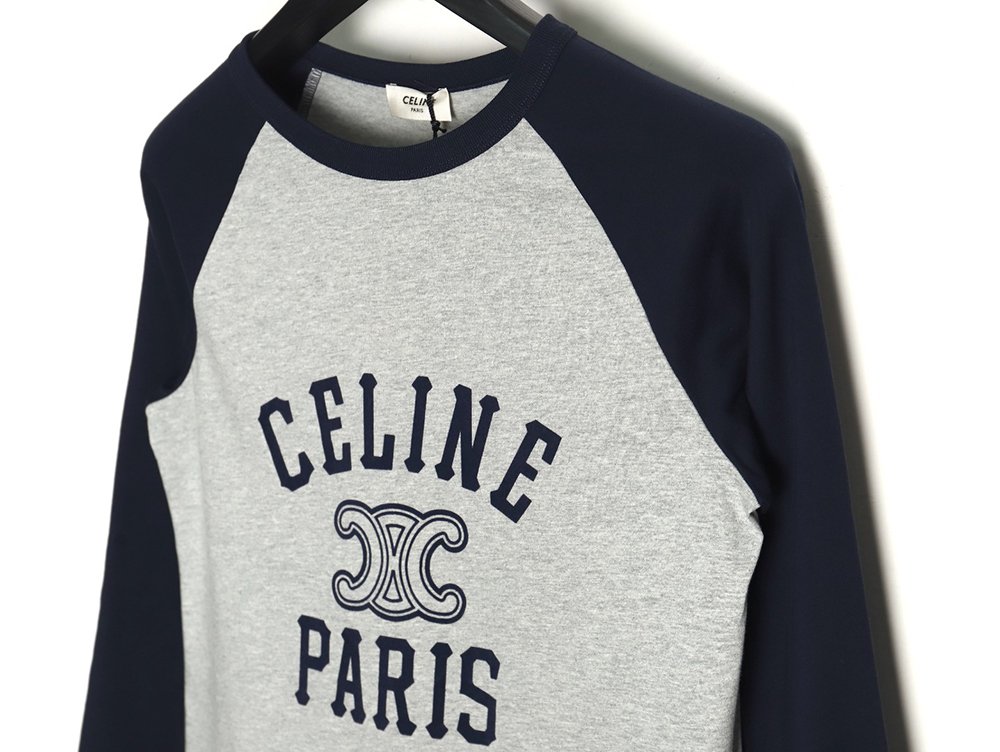 Celine flocked letter patchwork long-sleeved T-shirt TSK1