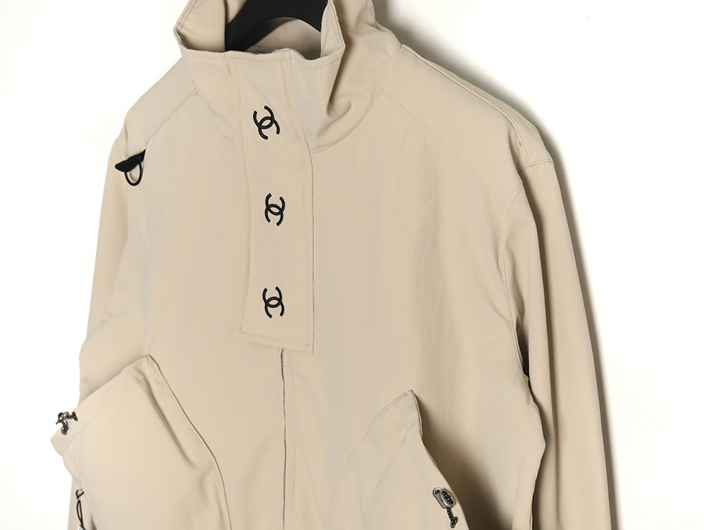 Chanel Embroidered Slogan Vintage Zipper Trench Coat