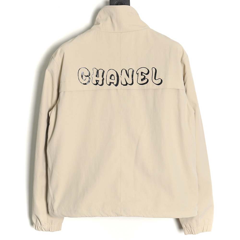 Chanel Embroidered Slogan Vintage Zipper Trench Coat