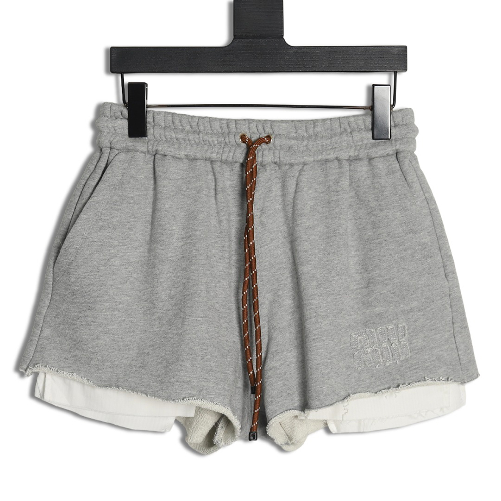 Miu Miu patch lettering raw hem shorts