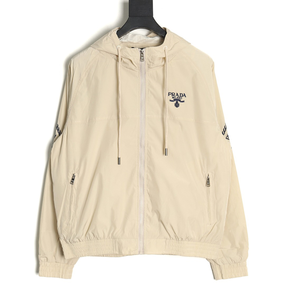 Prada Embroidered Logo Zip-Up Jacket