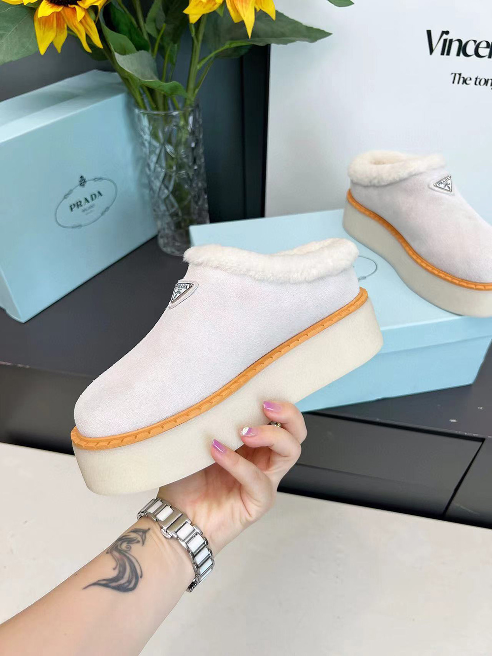 Prada suede mules