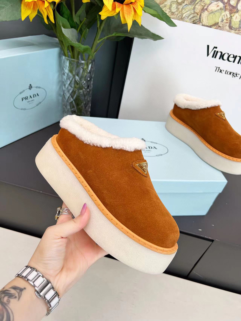 Prada suede mules