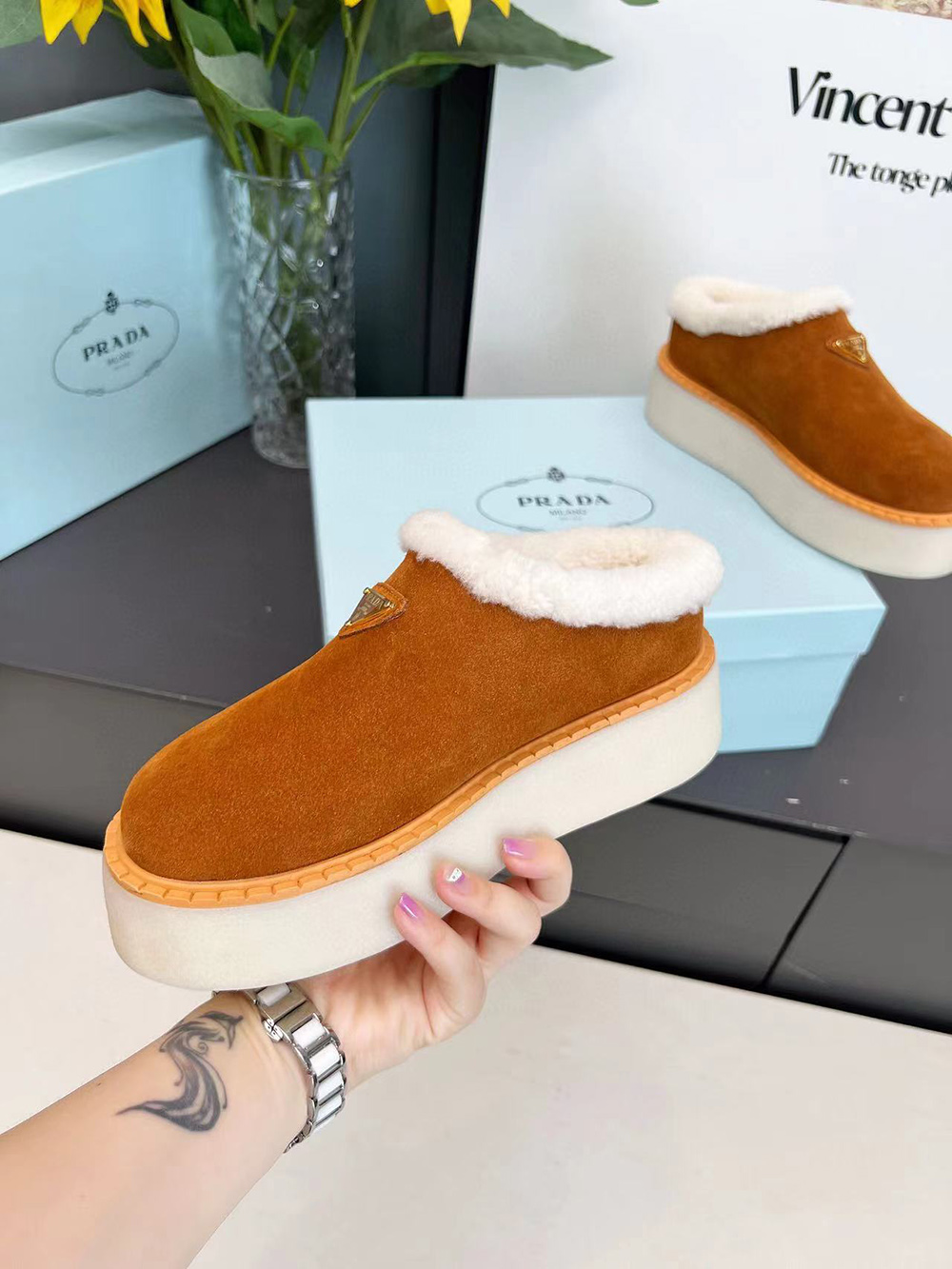 Prada suede mules