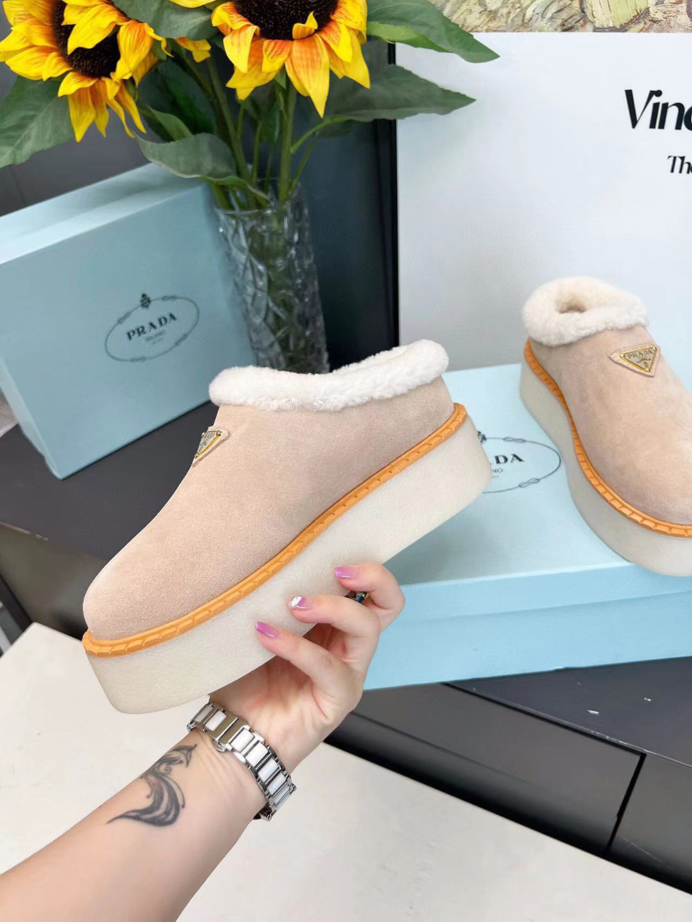 Prada suede mules