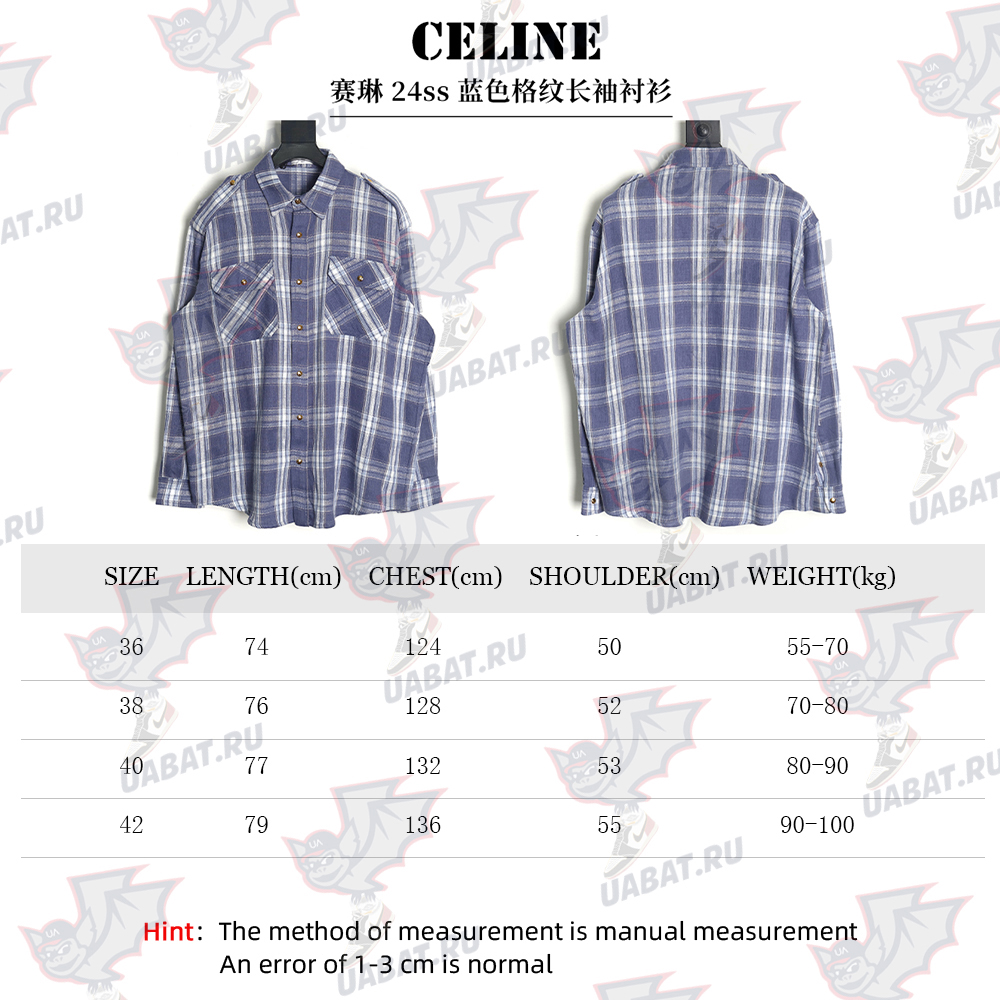 Celine Blue Check Long Sleeve Shirt