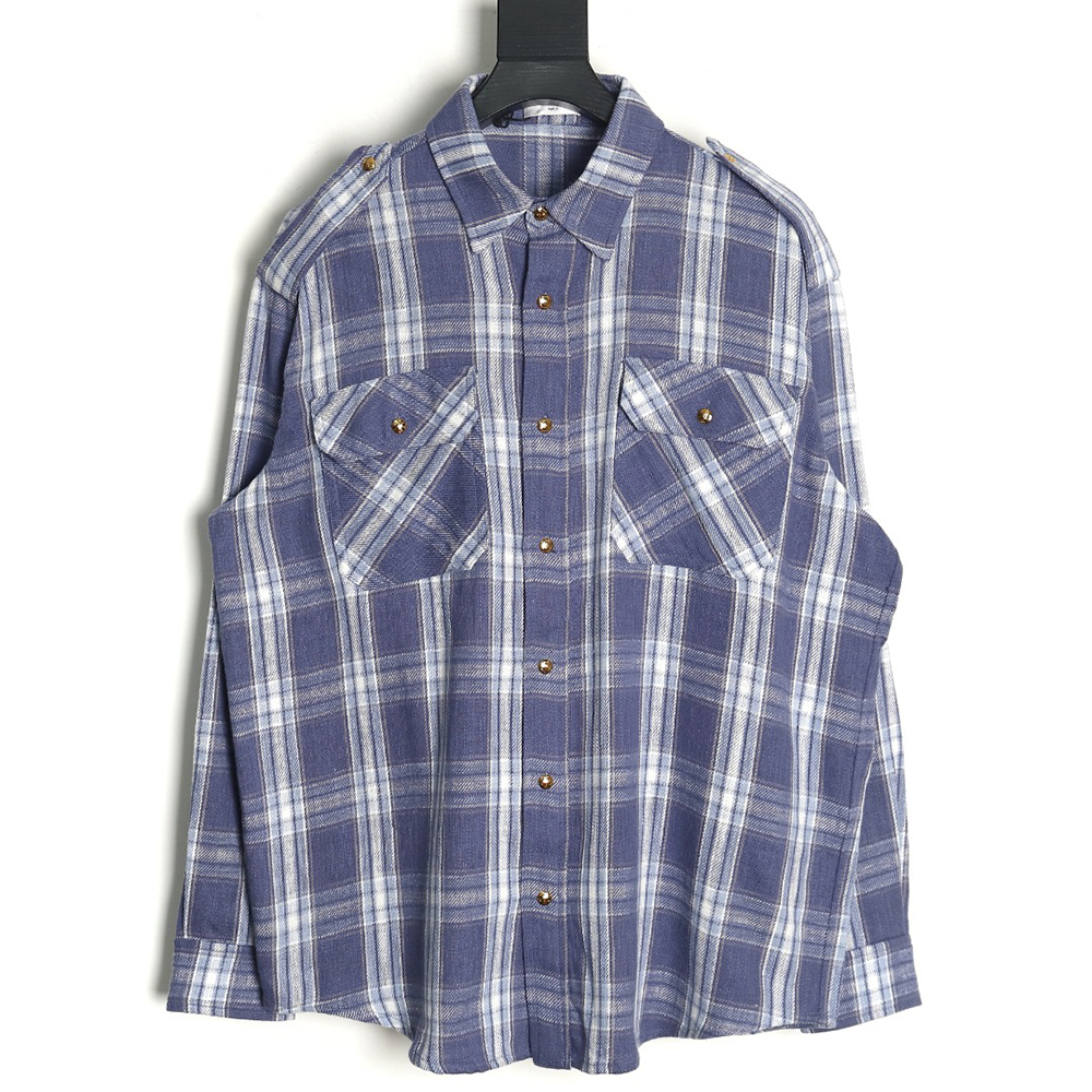 Celine Blue Check Long Sleeve Shirt