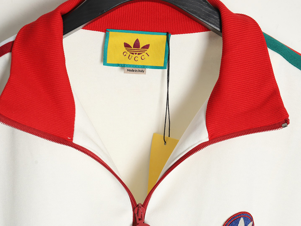 GUCCI & ADIDAS joint white and red color matching ribbon zipper jacket