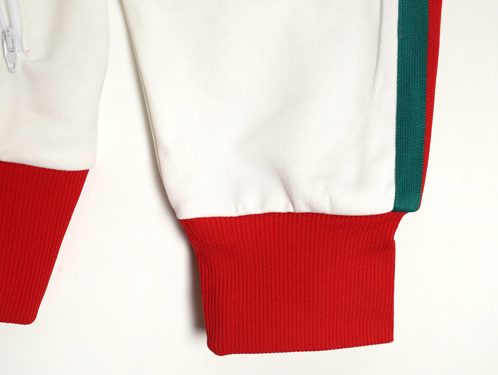 GUCCI & ADIDAS joint white and red color matching ribbon zipper jacket