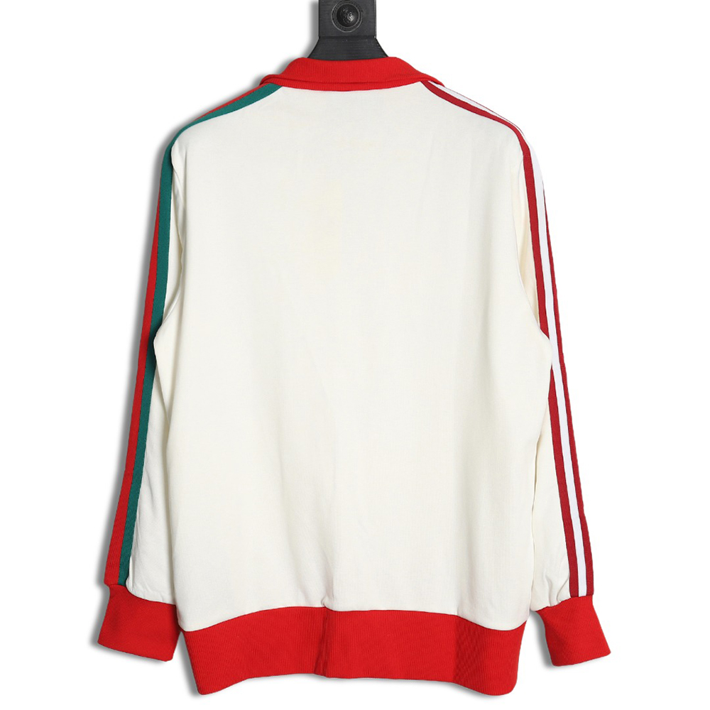 GUCCI & ADIDAS joint white and red color matching ribbon zipper jacket