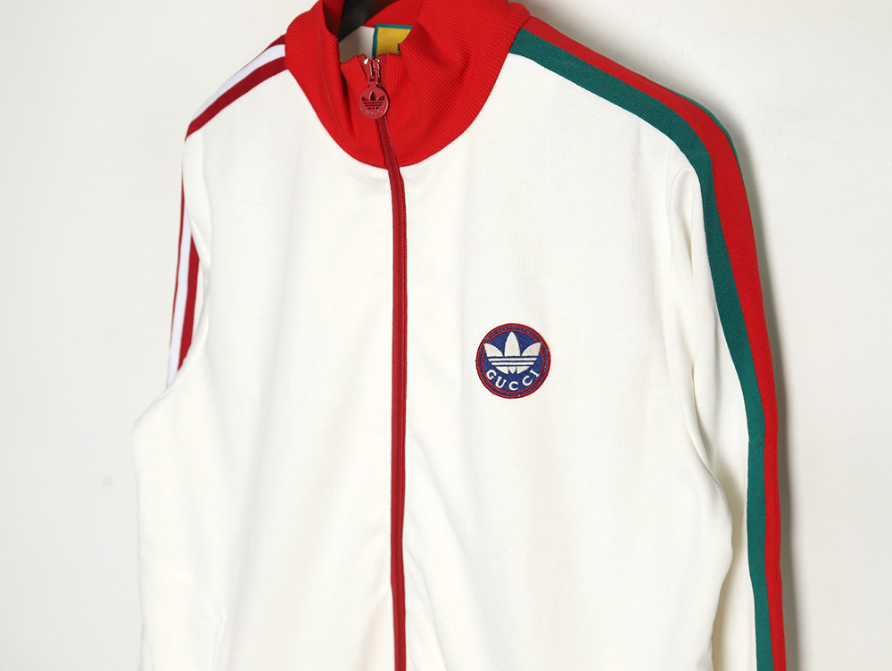 GUCCI & ADIDAS joint white and red color matching ribbon zipper jacket