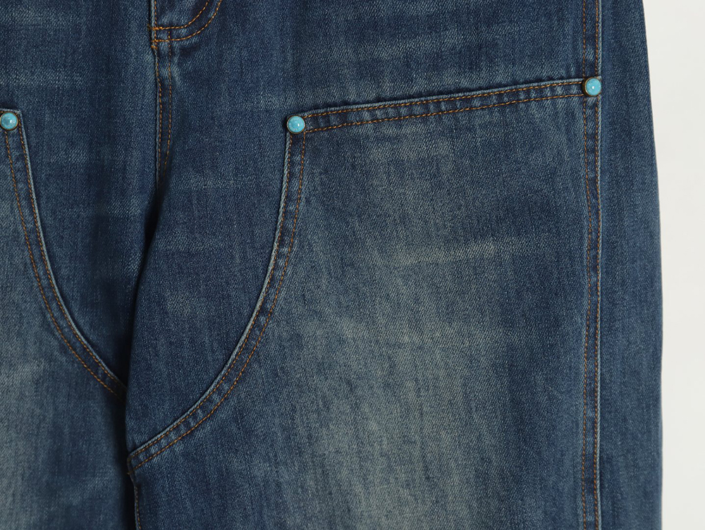 Louis Vuitton Enamel Button Washed Distressed Cargo Jeans