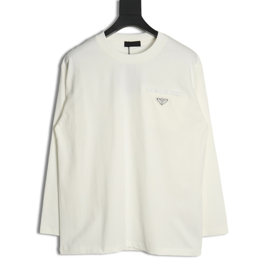 Prada pocket triangle metal logo long sleeve T-shirt