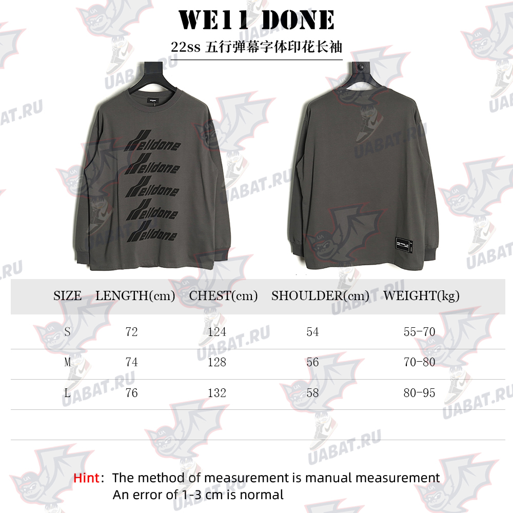 We11done five-line bullet screen font print long sleeve TSK1