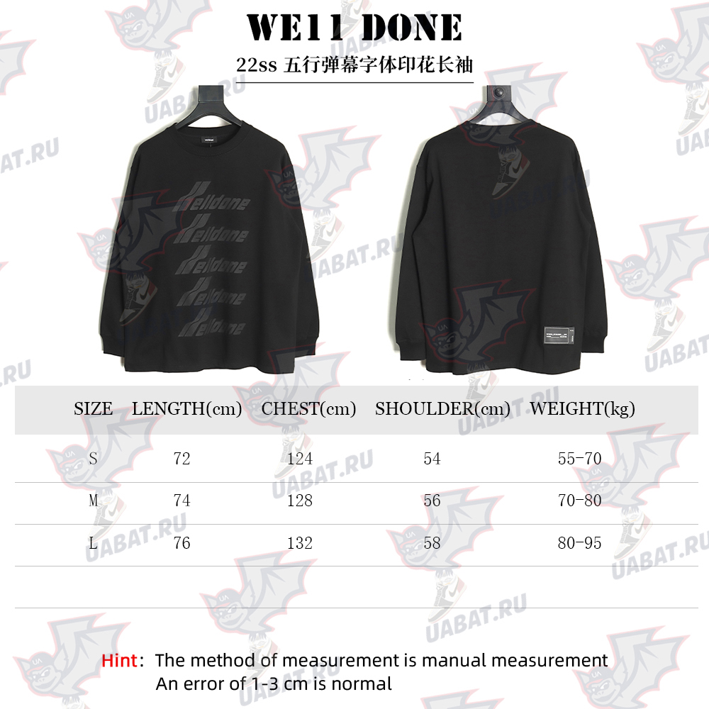 We11done five-line bullet screen font print long sleeve TSK2