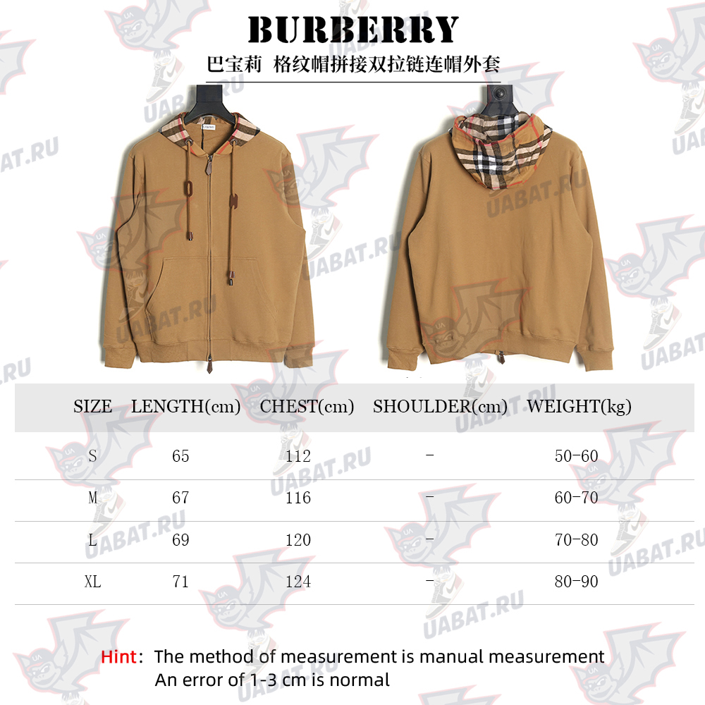 Burberry Check Hood Panel Double Zip Hooded Jacket