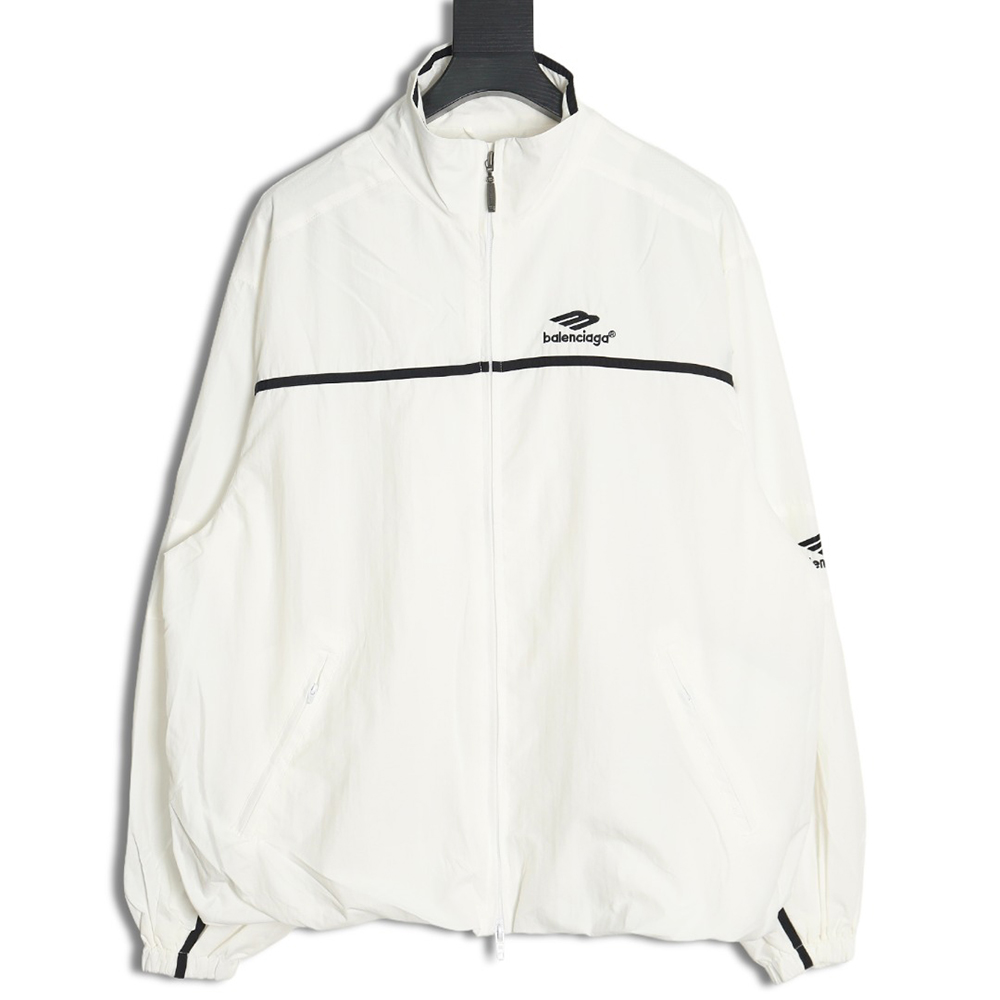 Balenciaga Embroidered Stand Collar Zip-Up Trench Coat