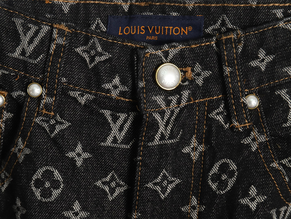 Louis Vuitton FA all over print point collar denim trousers