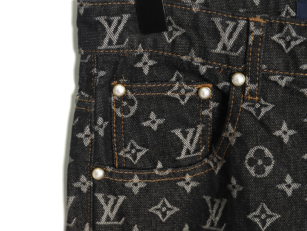 Louis Vuitton FA all over print point collar denim trousers