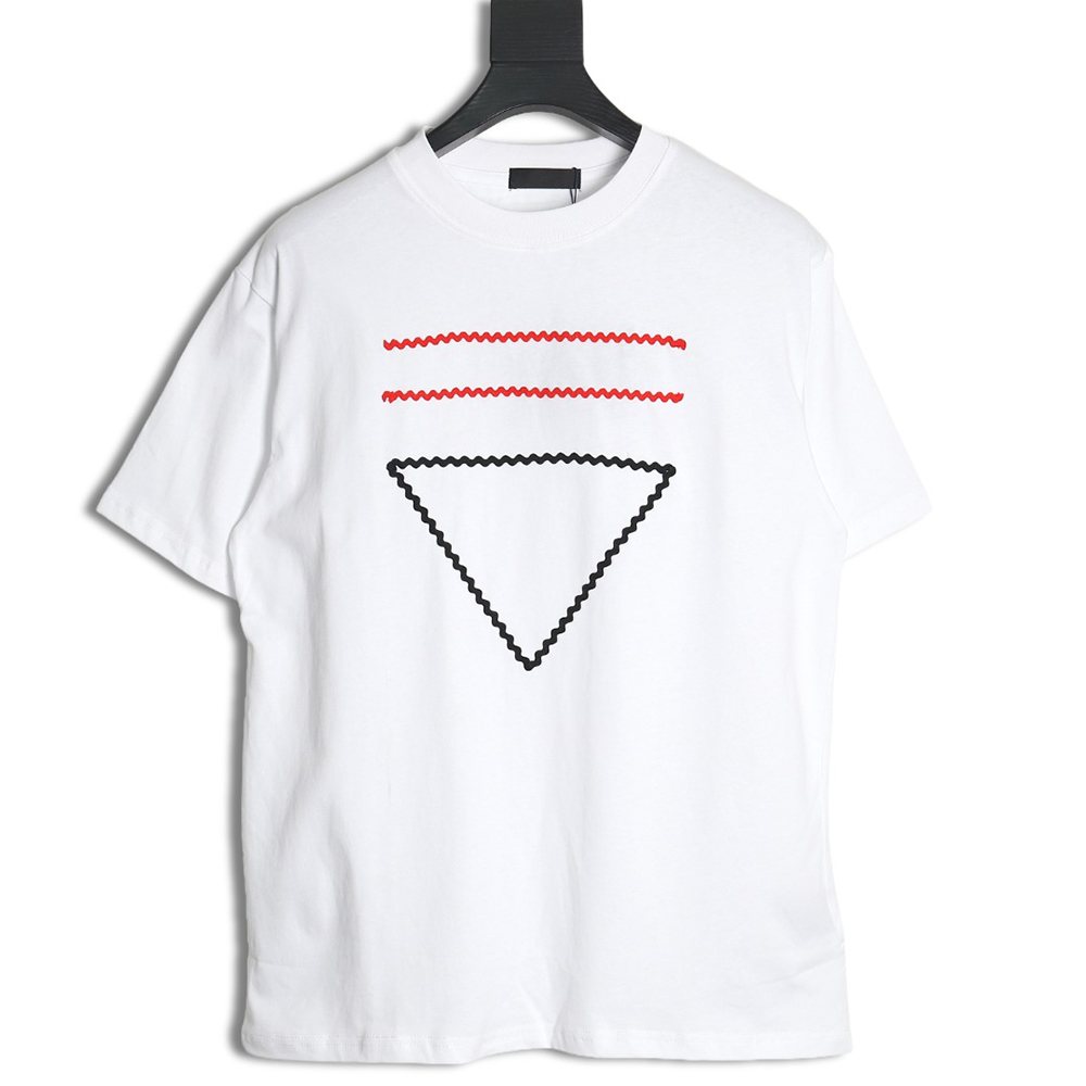 Prada wavy line triangle embroidered short-sleeved T-shirt