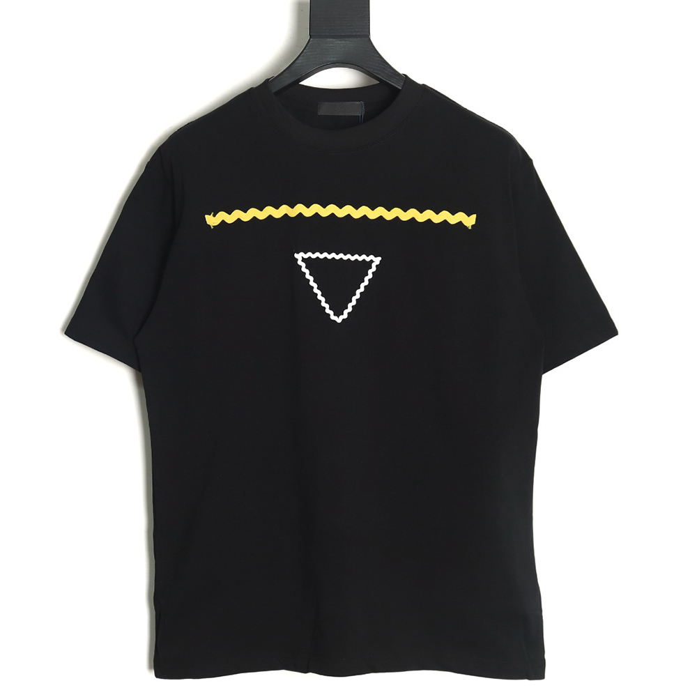 Prada wavy line triangle embroidered short-sleeved T-shirt TSK1