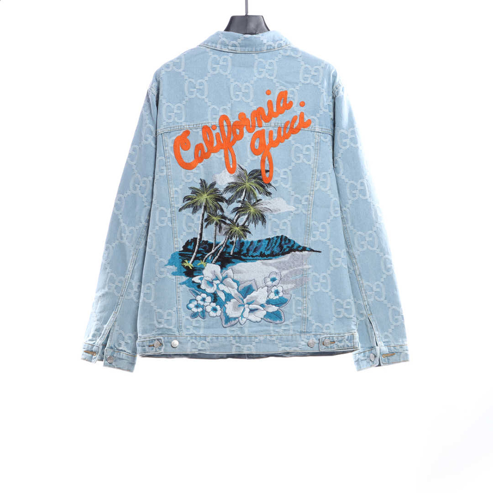 Gucci coconut palm embroidered denim jacket