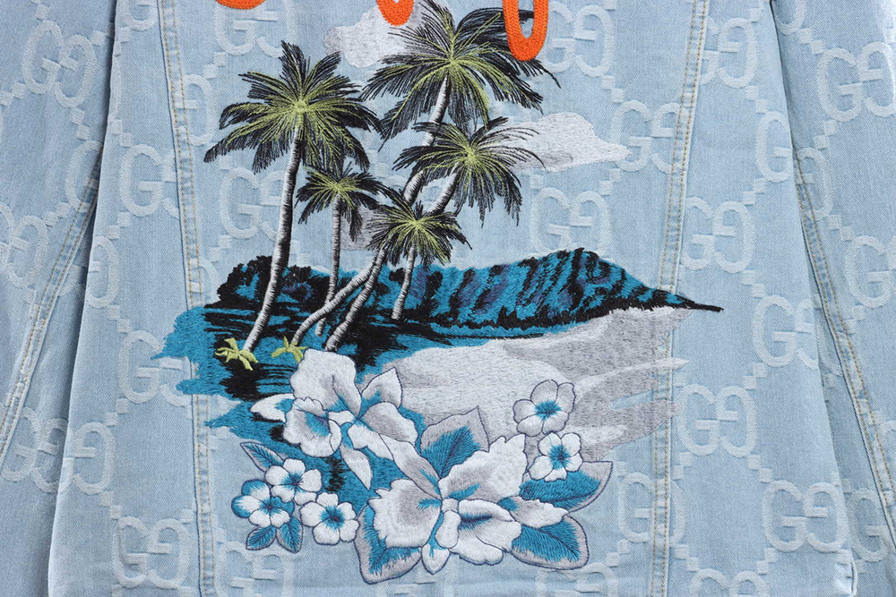 Gucci coconut palm embroidered denim jacket