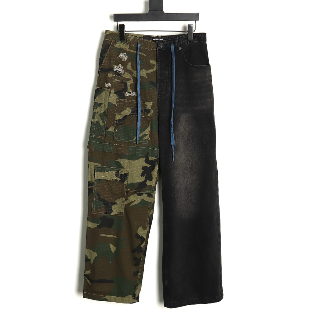 Balenciaga Camouflage Paneled Wide-Leg Denim Pants