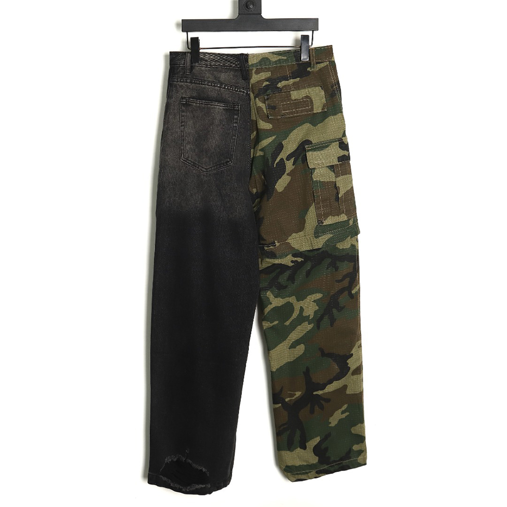 Balenciaga Camouflage Paneled Wide-Leg Denim Pants