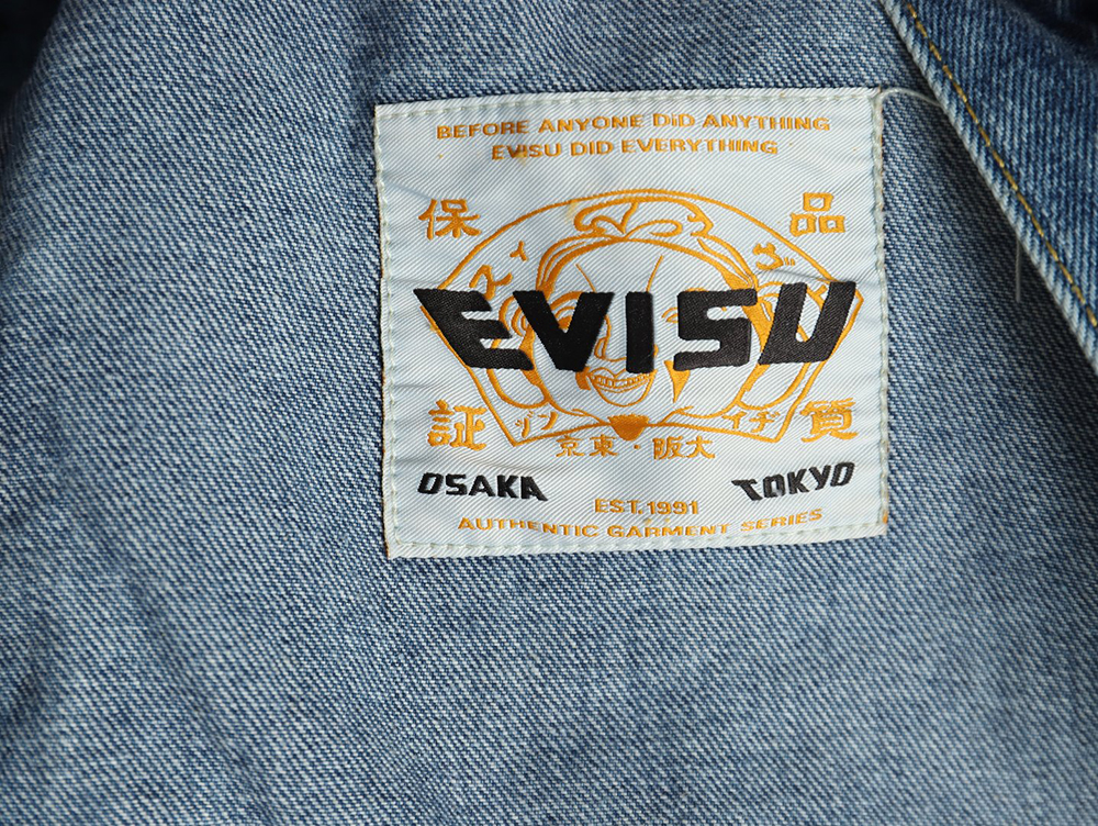 Evisu graffiti print hooded denim jacket