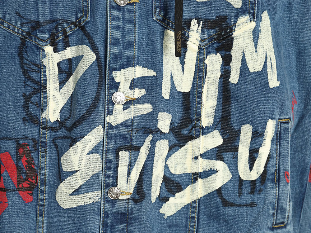 Evisu graffiti print hooded denim jacket