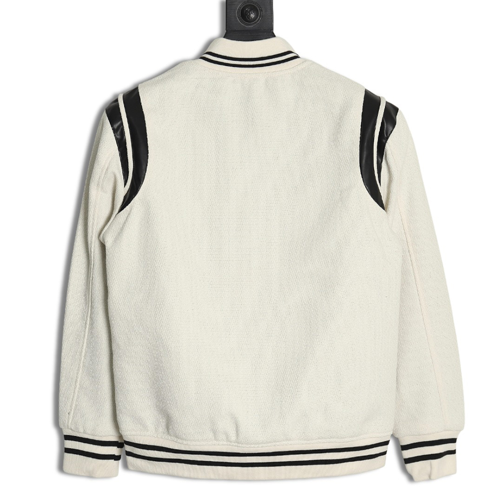 Saint Laurent Paris black and white leather baseball collar jacket