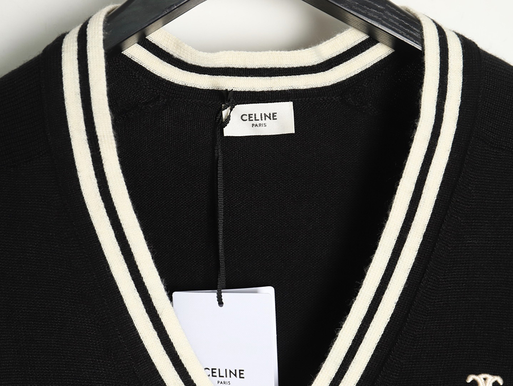 Celine small logo striped knitted cardigan