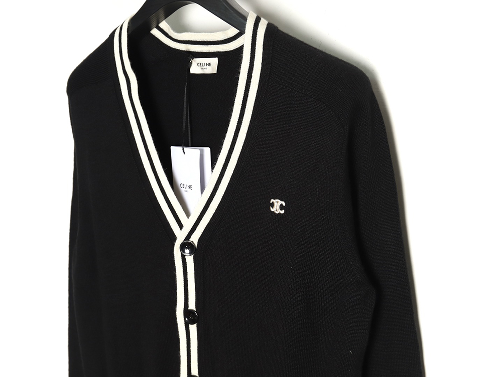 Celine small logo striped knitted cardigan