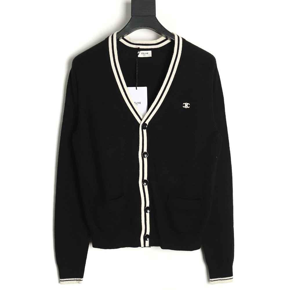 Celine small logo striped knitted cardigan