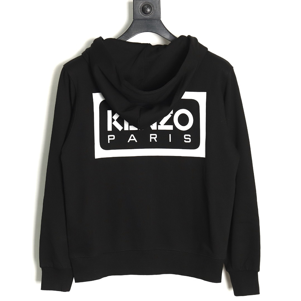 Kenzo black and white lettering zip-up hooded jacket